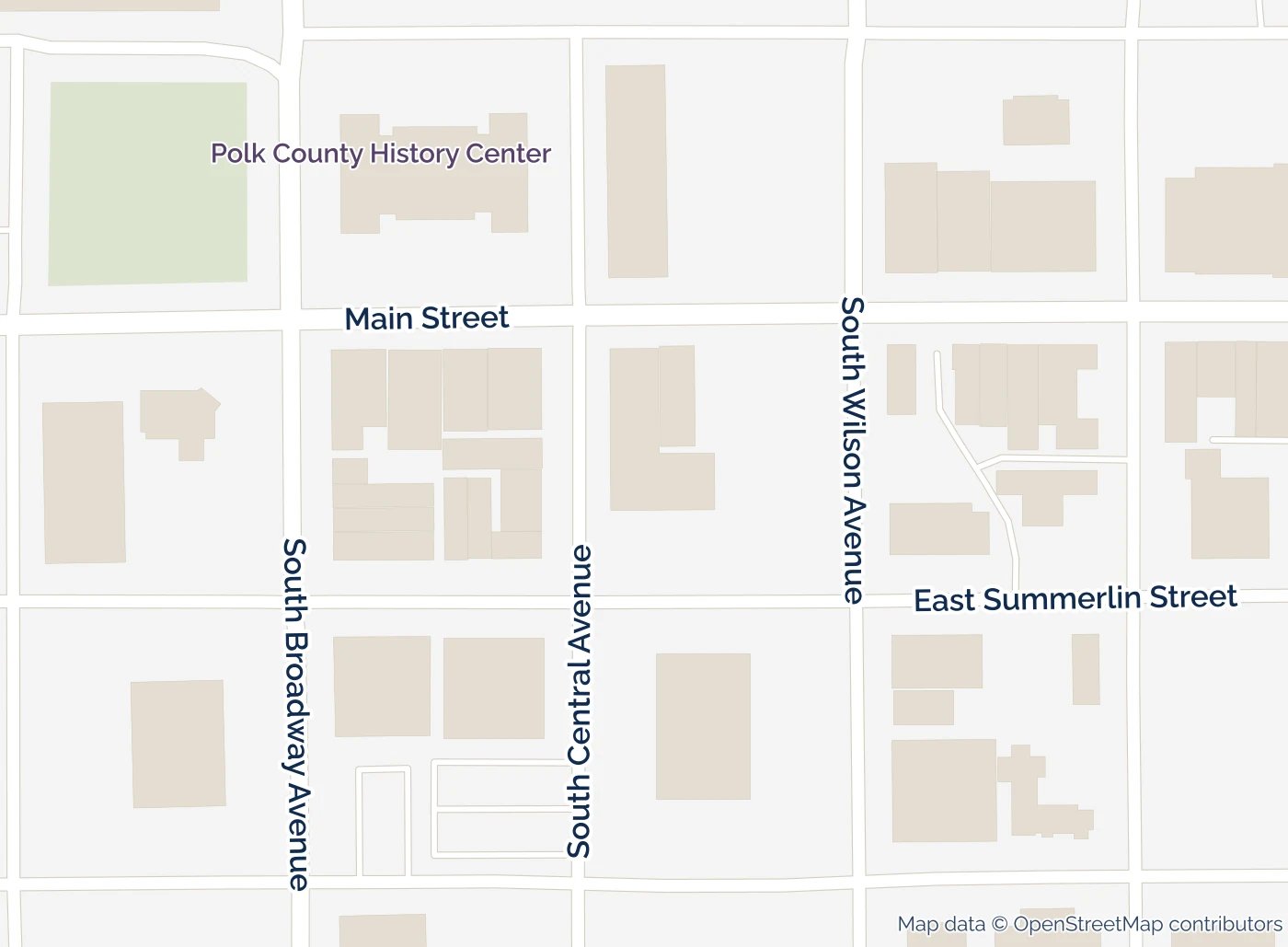 Map of downtown Bartow showing the locations of the four Bartow Unframed murals